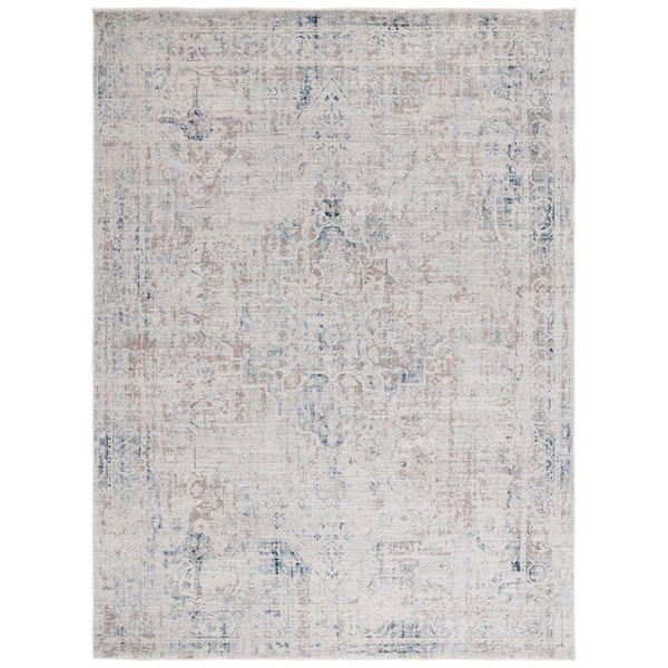 SAFAVIEH Antique Patina 8 ft. x 10 ft. Gray/Blue Border Distressed Marle Area Rug