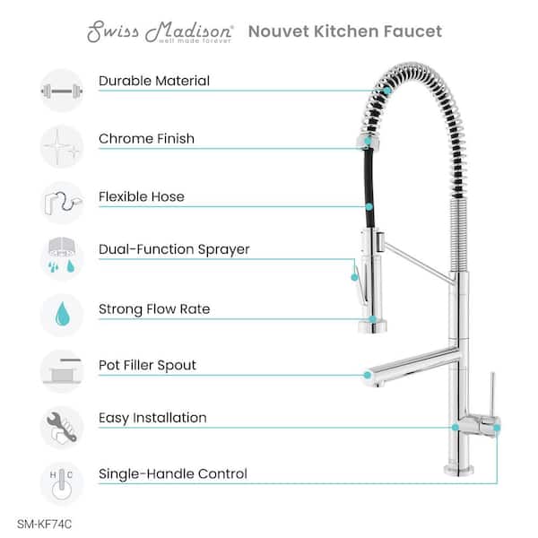 Novuet Single-Handle Pull-Down Sprayer Kitchen Faucet with Pot Filler in Chrome
