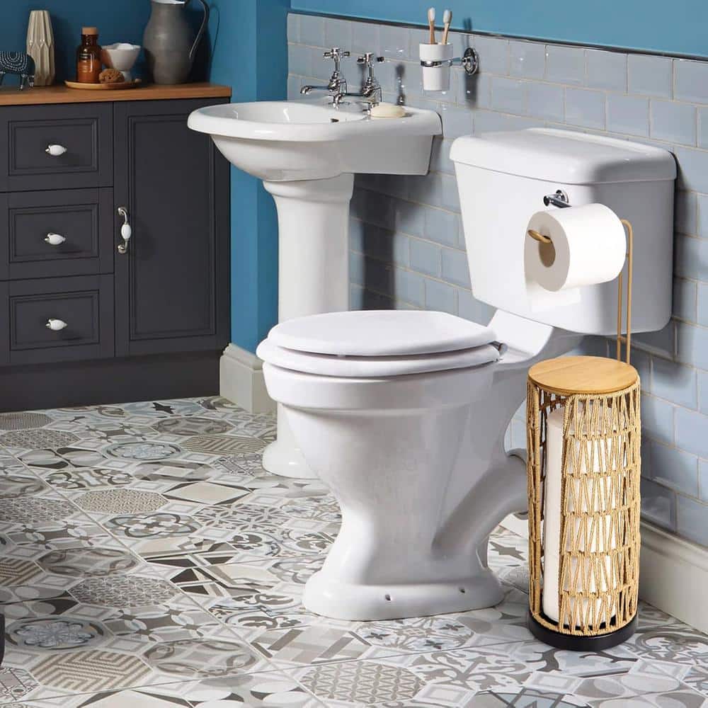 Brown Wicker Freestanding Toilet Paper Holder with Storage