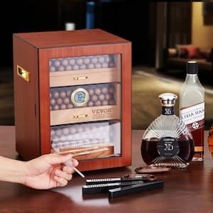 Cigar Humidor Cabinet, Handmade Spanish Cedar Wood 13.8 in. H 10.2 in. W for 100-150 Glass Cigars Desktop Storage Case