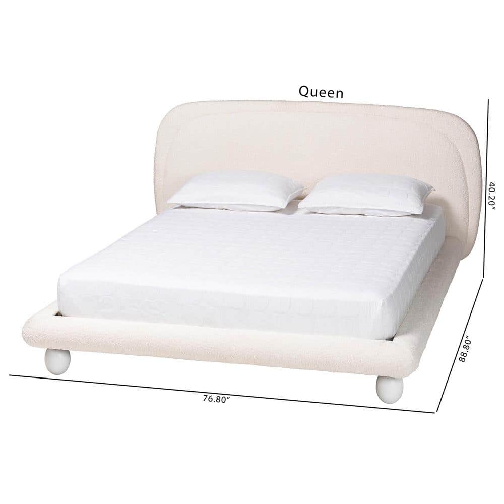 Ivory Upholstered Queen Bed with Tufted Headboard and Wood Frame