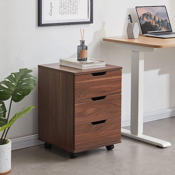 Lirago Brown 22 in. H Accent Cabinet Office Storage Cabinet with 3-Shelves and Casters