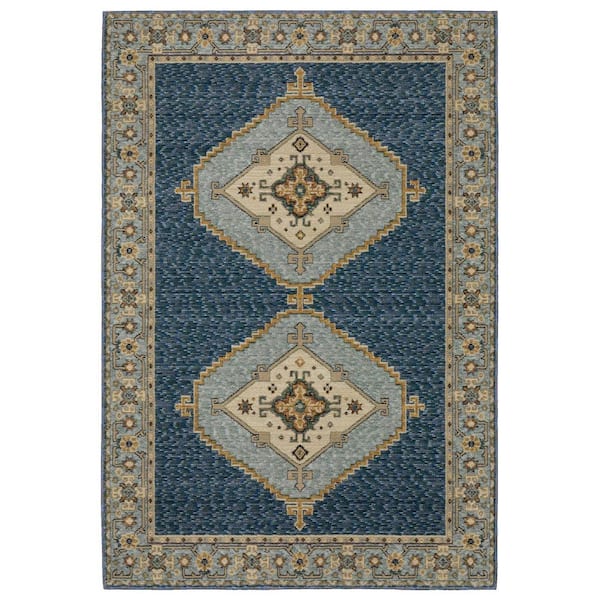 5 X 7 Blue, Gold Medallion Washable Area Rug Runner Rug