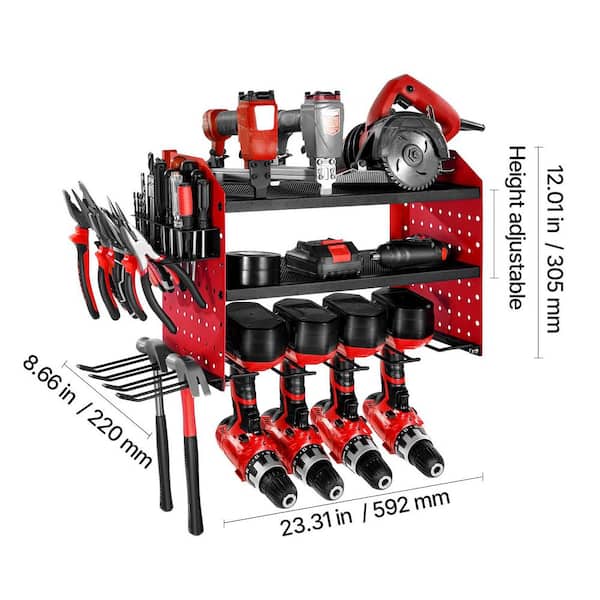 17.32 in. 3-Layer Storage Rack Power Tool Organizer Wall Rack Mount Garage Storage Tool Storage Wall Home Organization