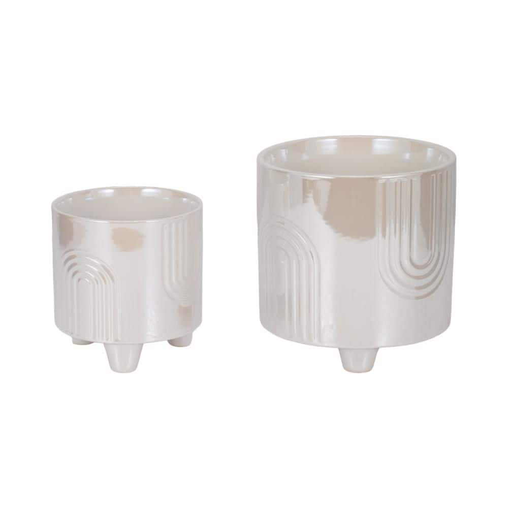 6 in. and 8 in. Ivory Ceramic Iridescent Bravais Footed Decorative Pots (Set of 2) price history on PriceWatchPro