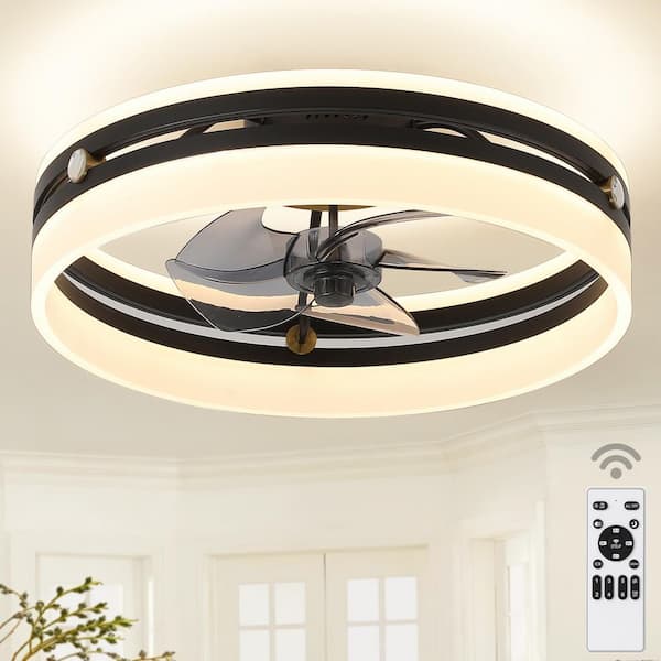 19.7 in. Black Dimmable LED Low Profile Flush Mount Propeller Ceiling Fan with Remote for Living Room