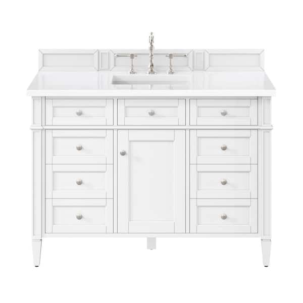 James Martin Vanities Brittany 48.0 in. W x 23.5 in. D x 34 in. H Single Bathroom Vanity in Bright White with White Zeus Quartz Top