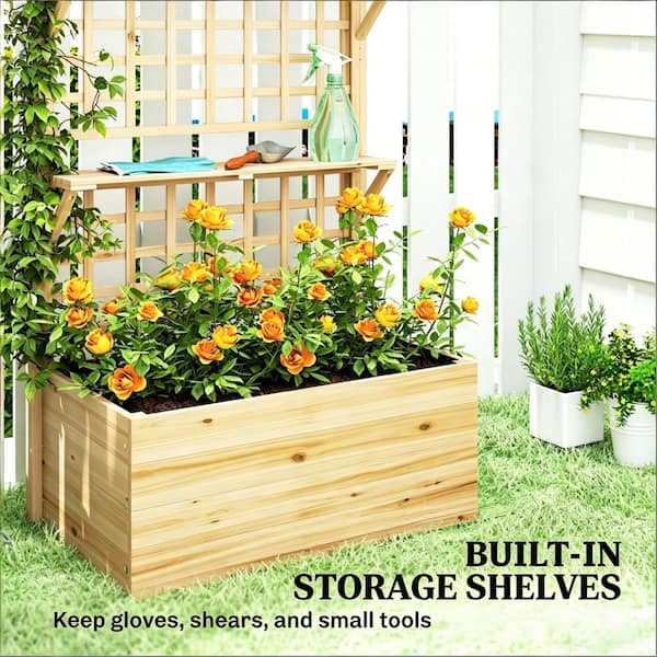 Wood Rectangular Outdoor Garden Trellis Raised Garden Bed with