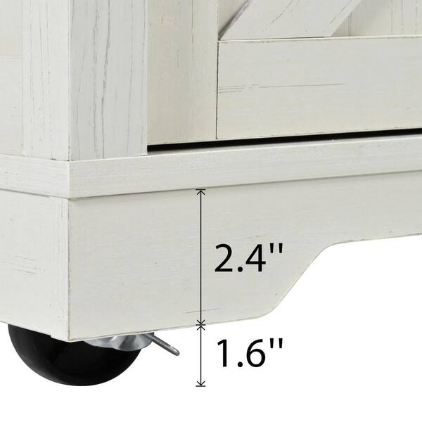 Xzkai White Wood 54 in. Kitchen Island with 5 Wheels and 3