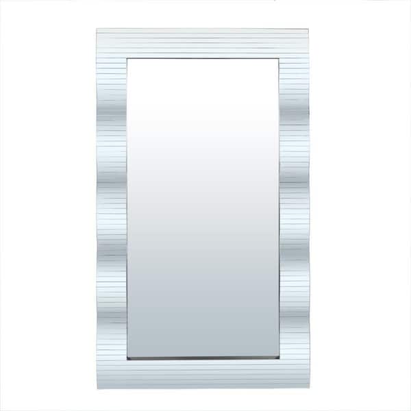 83 in. x 49 in. Silver Glass Mirrored Wavy Floor Mirror with Linear Striped Panels