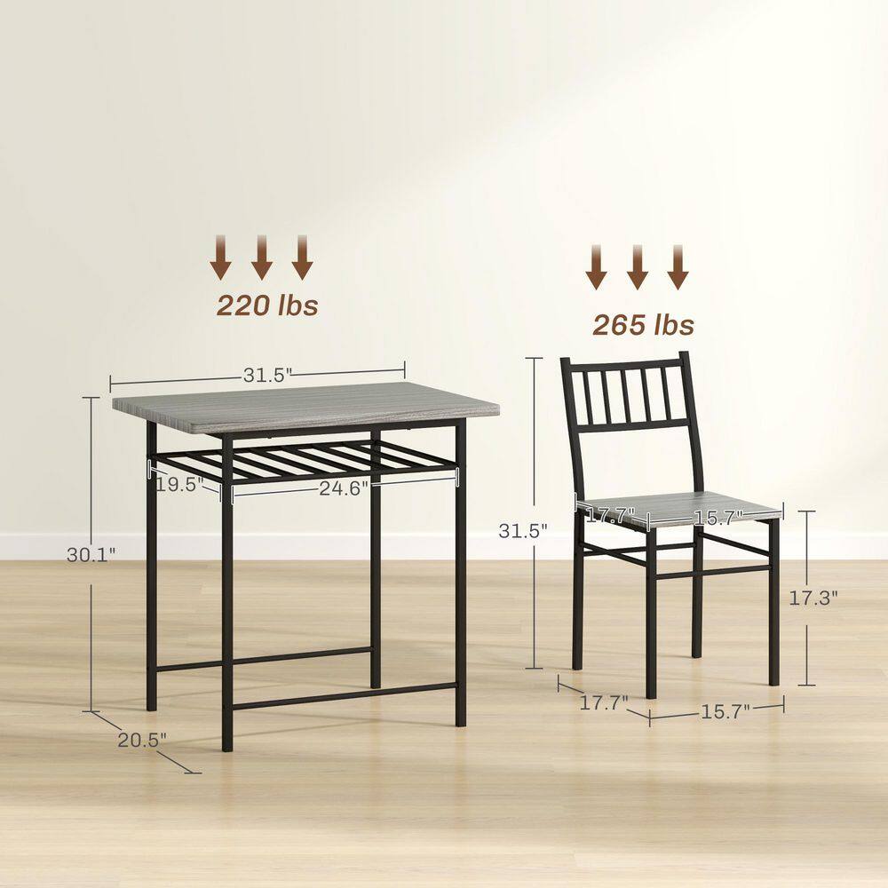 Gray Steel Frame Small Dining Table Set with Storage Rack