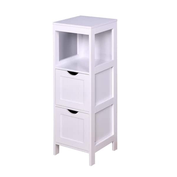 Tileon 11.8 in. W x 11.8 in. D x 35.1 in. H White MDF Freestanding Bathroom Storage Linen Cabinet with 2 Drawer