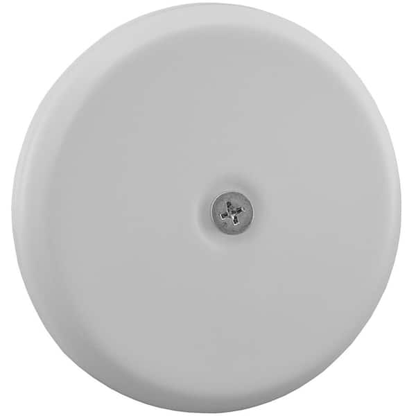 JONES STEPHENS 4-1/4 in. High Impact Plastic Cleanout Cover Plate in White Finish - Flat Design with Screw