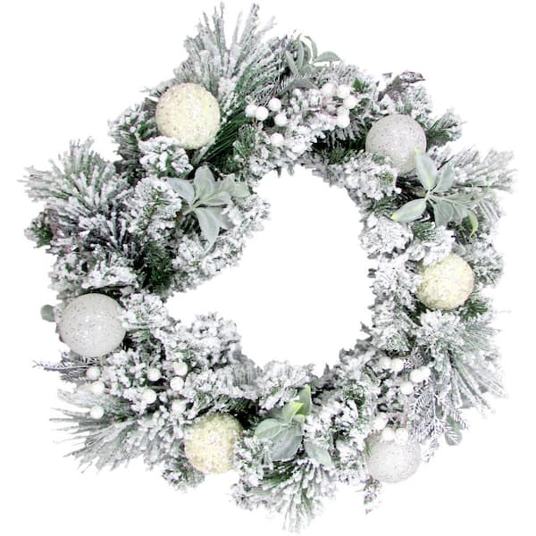 Fraser Hill Farm 24 in. Artificial Christmas Wreath with Glitter Ornaments, Leaves and Berries