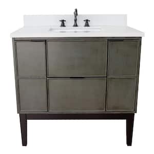 Scandi II 37 in. W x 22 in. D Bath Vanity in Gray with Quartz Vanity Top in White with White Rectangle Basin