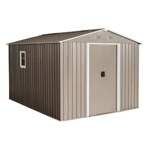7.74 ft. x 9.94 ft. Outdoor Metal Storage Shed with Metal Floor Base with Window Grey (70 sq. ft.)