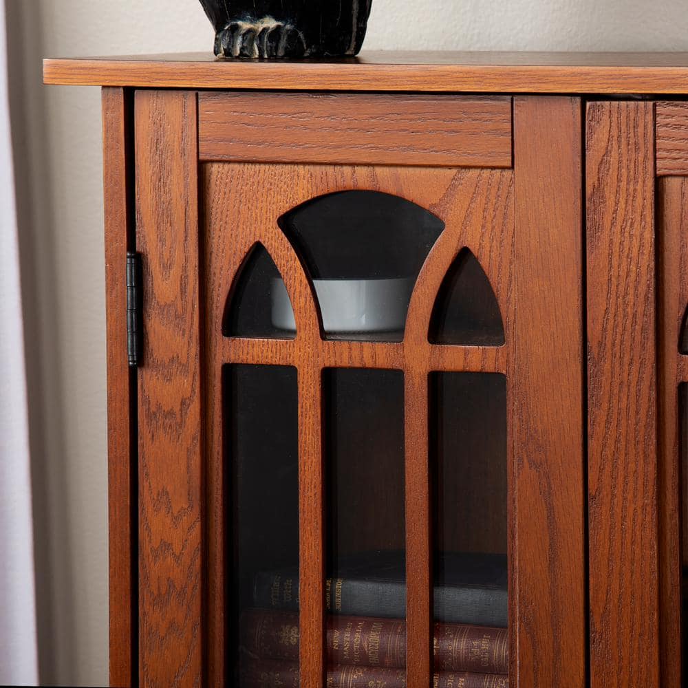 Traditional Oak Media Cabinet with Tempered Glass Doors