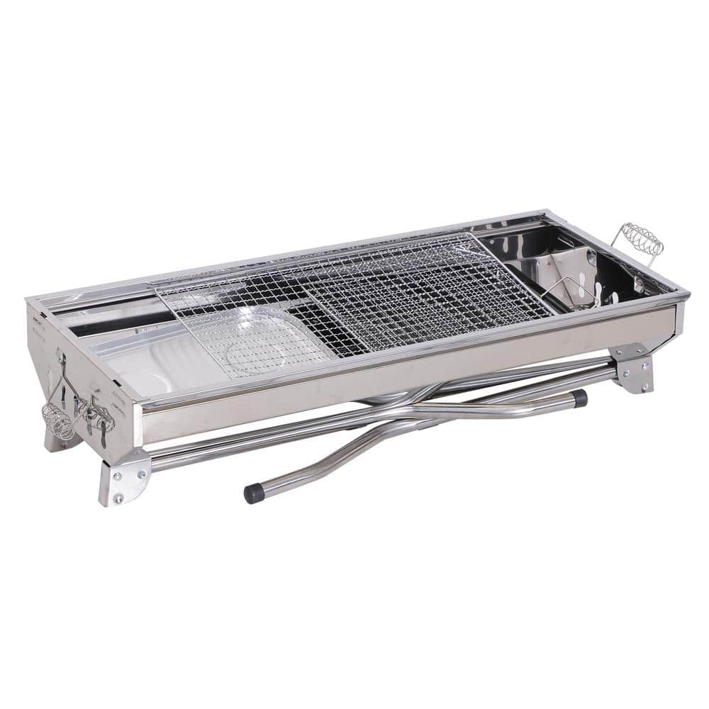 Portable Stainless Steel Charcoal Hibachi Grill with Shelves