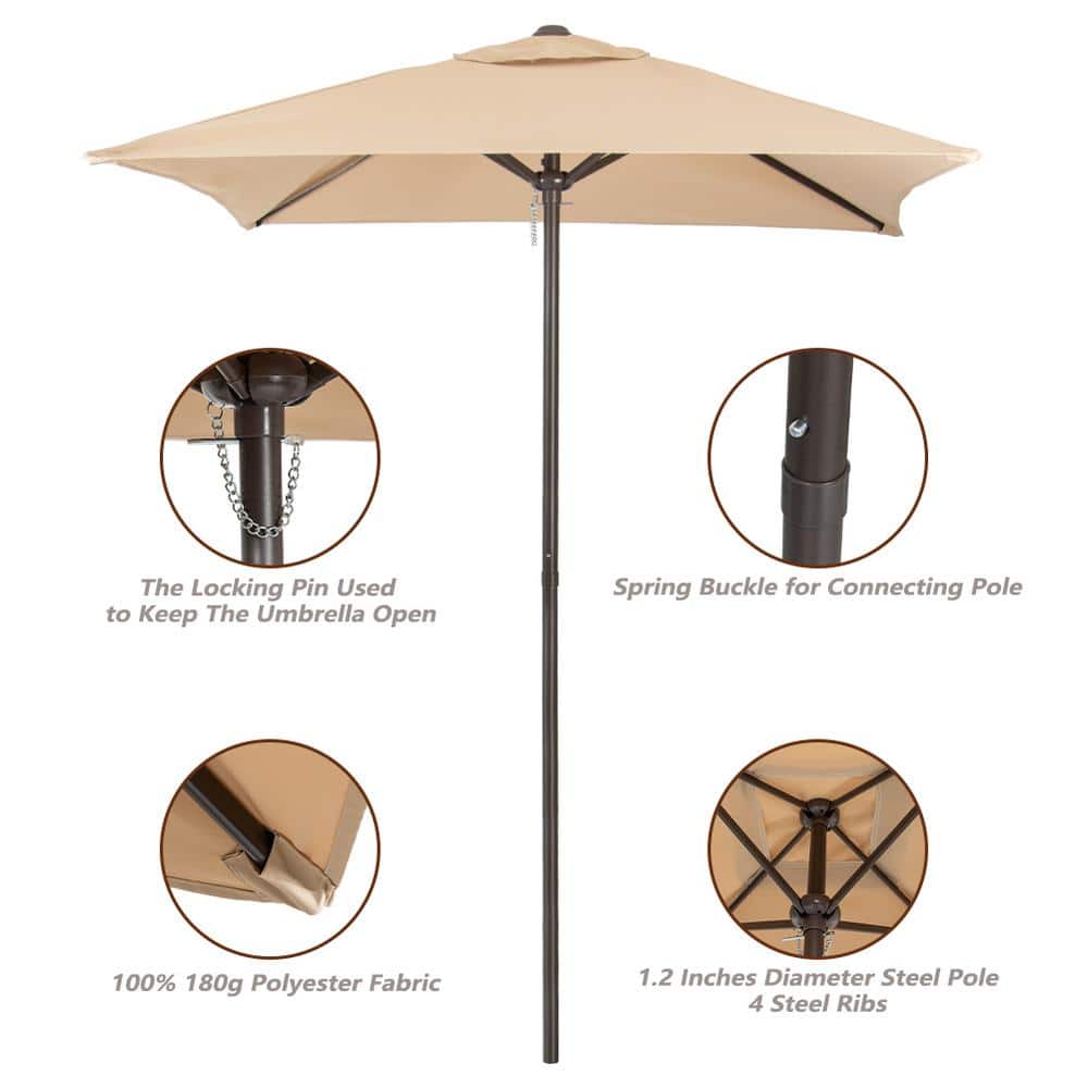 6-Piece Brown Steel and Glass Outdoor Dining Set with Tan Umbrella