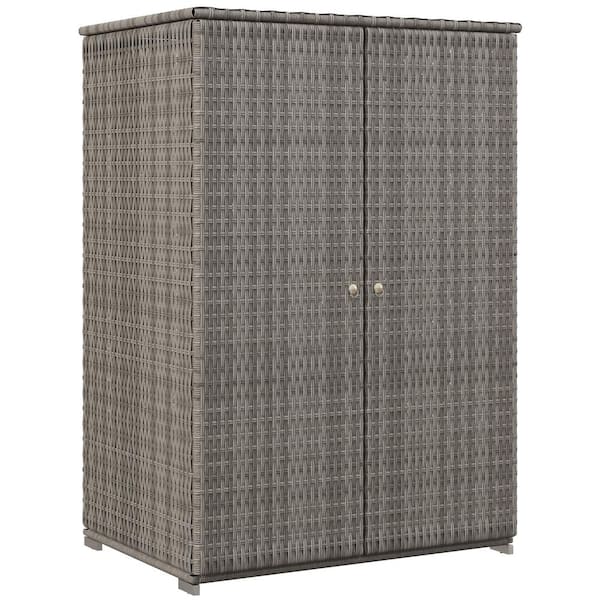 Outsunny 31.5 in. W x 23.6 in. D x 47.2 in. H Dark Gray Wicker Outdoor Storage Cabinet