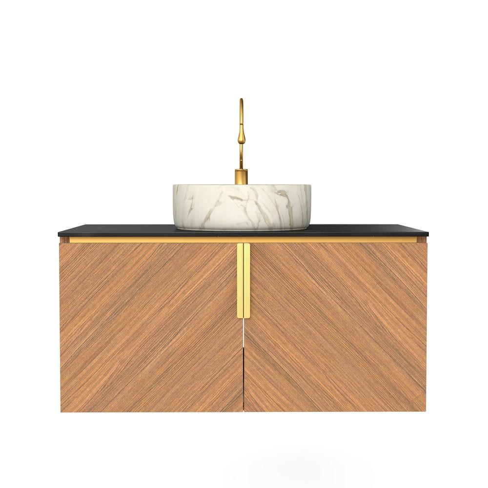 36 in. W x 20 in. D x 21 in. H Single Sink Wall-Mounted Bath Vanity in Brown Oak with Black Sintered Stone Top price history on PriceWatchPro