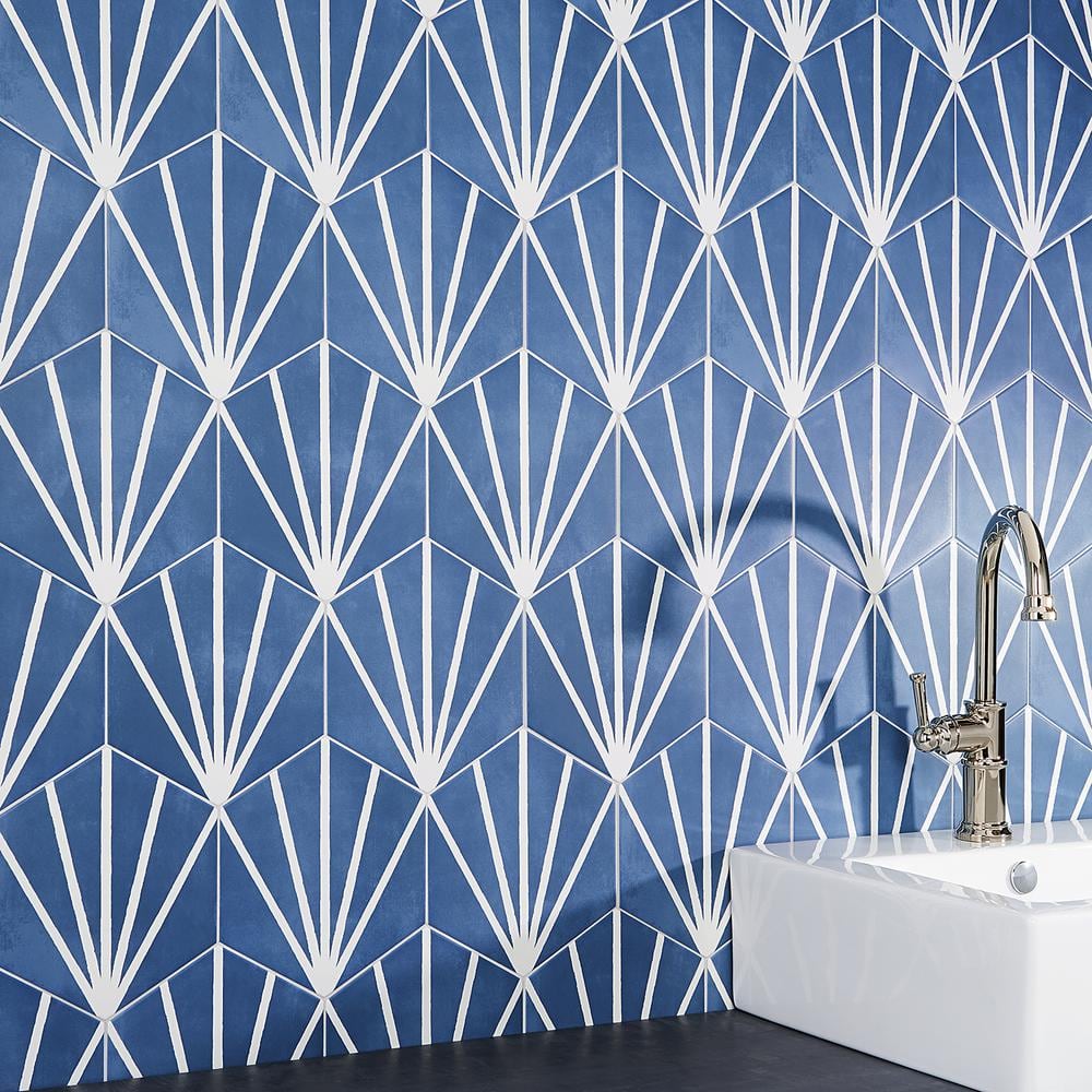 Blue and White Hexagon Matte Porcelain Tile for Floors and Walls