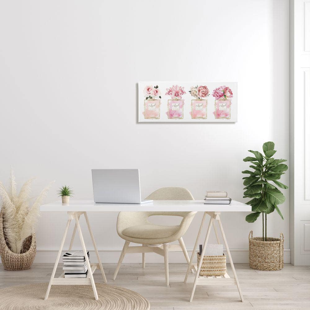 Pink Floral Bouquets Abstract Canvas Wall Art, 13x30