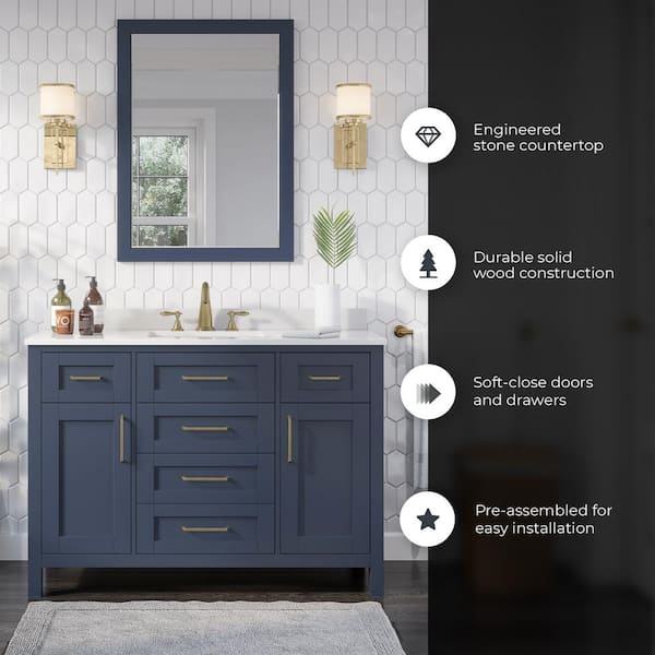 OVE Decors Tahoe 48-in Midnight Blue Undermount Single Sink Bathroom Vanity with White Engineered Stone Top