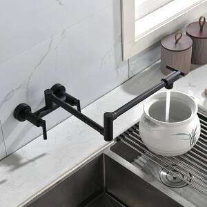 Wall Mounted Pot Filler with 3-Handle in Matte Black