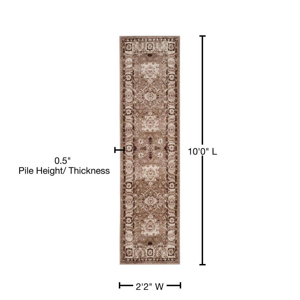 Taupe 2'3" x 10' Stain-Resistant Synthetic Runner Rug