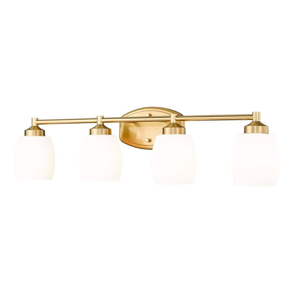 Kendrick 31.25 in. 4-Light Luxe Gold Vanity-Light with Matte Opal Glass Sha