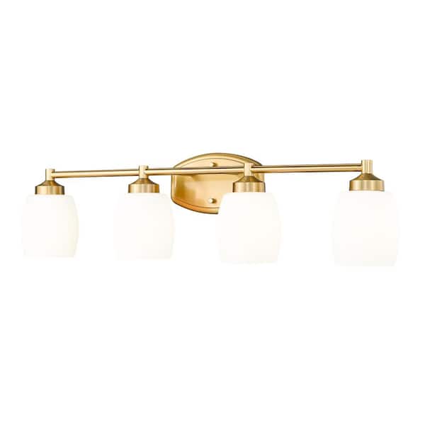 Unbranded Kendrick 31.25 in. 4-Light Luxe Gold Vanity-Light with Matte Opal Glass Shade