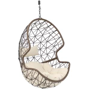 Danielle Resin Wicker Outdoor Hanging Egg Patio Lounge Chair with Beige Cushions