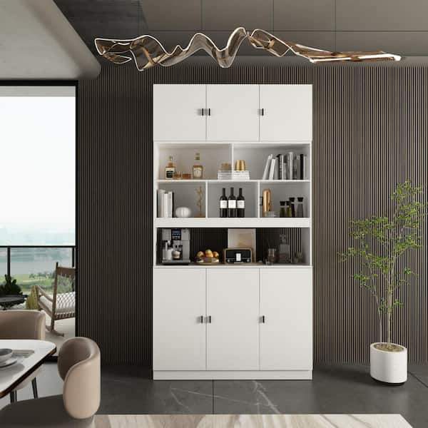 FUFU&GAGA 3-in-1 White Wood Buffet and Hutch Combination Cabinet with Doors Shelves (47.2 in. W x 12.2 in. D x 87.8 in. H)