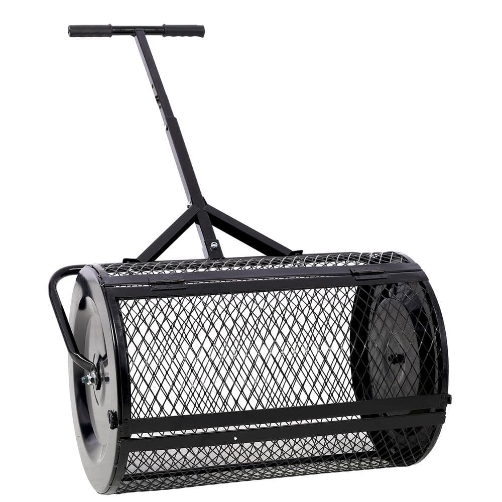 24 in. Heavy Duty Metal Mesh Peat Moss Compost Roller Spreader, T-Shaped Ha