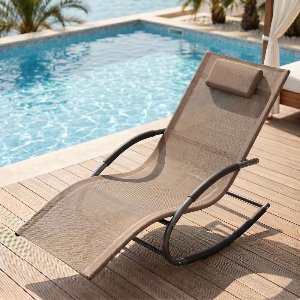 Brown Outdoor Rocking Chaise Lounge Chair 1 Pack with Detachable Pillow Steel Frame for Patio Pool Deck Garden price history on PriceWatchPro