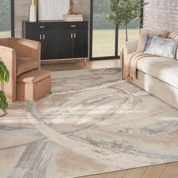 Brushstrokes Beige/Grey 9 ft. x 12 ft. Abstract Contemporary Area Rug