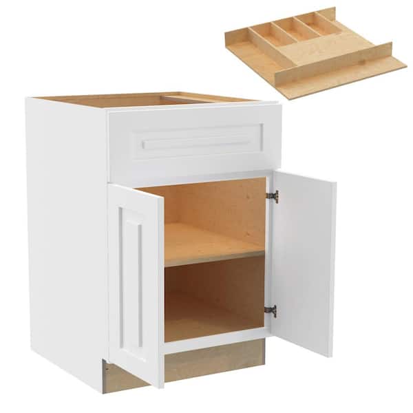 Home Decorators Collection Grayson 24 in. W x 24 in. D x 34.5 in. H Assembled Plywood Base Kitchen Cabinet in Pacific White with Cutlery Soft Close