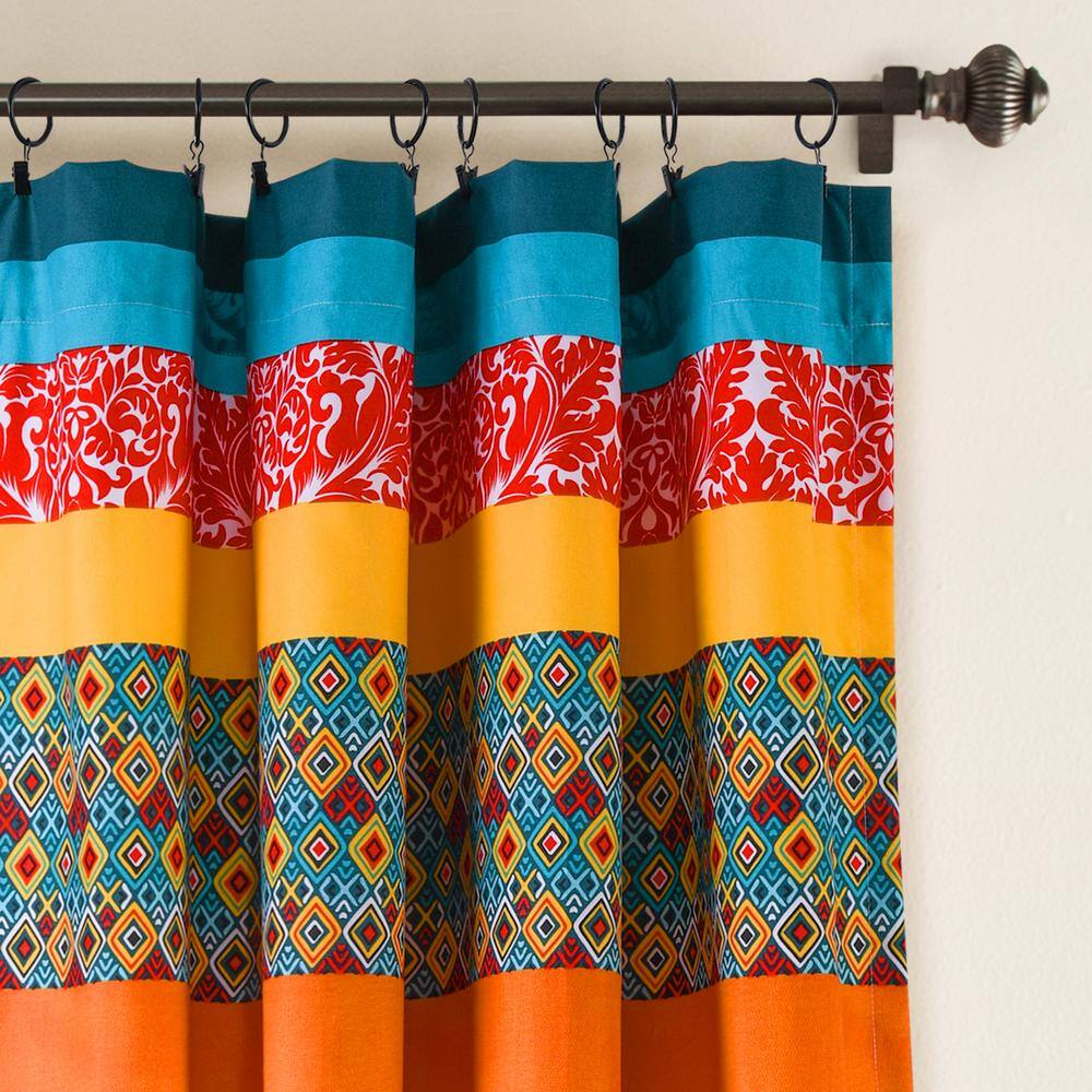 Boho Stripe Turquoise and Tangerine Polyester Curtain Panels