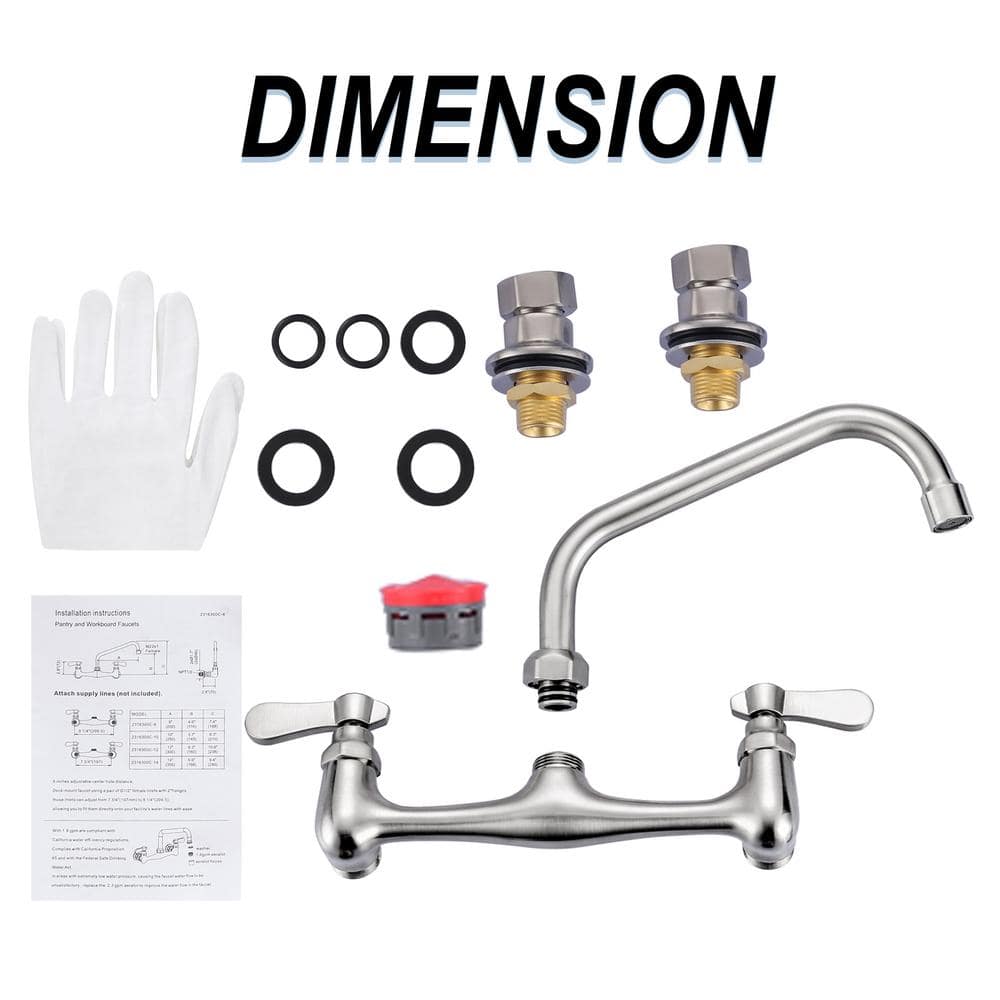 Brushed Nickel 8-Inch Double Handle Wall Mount Faucet