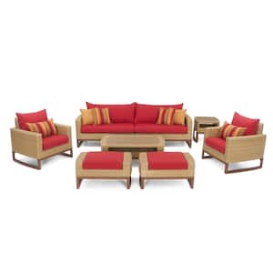 Mili 8-Piece Wicker Patio Deep Seating Conversation Set with Sunbrella Sunset Red Cushions