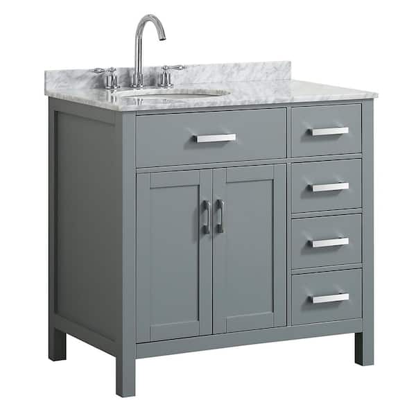 BEAUMONT DECOR Hampton 37 in. W x 22 in. D Bath Vanity in Grey with Marble Vanity Top in White