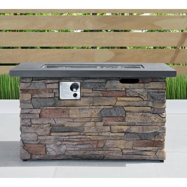 Rectangle Stone Propane Fire Pit Table, Rectangle Propane Fire Pit Table
