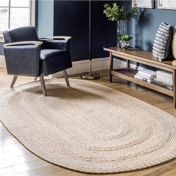 Rowan Braided Texture Ivory 6 ft. x 9 ft. Oval Indoor/Outdoor Patio Area Rug