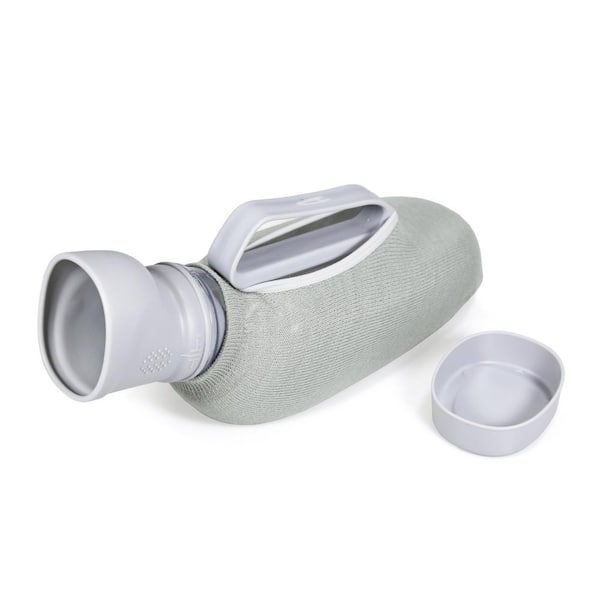 Waterless Urinal in Light Gray - Large 40 oz./1200ml Capacity - Soft TPE Spout - Warm Knitted Cover - Travel Friendly