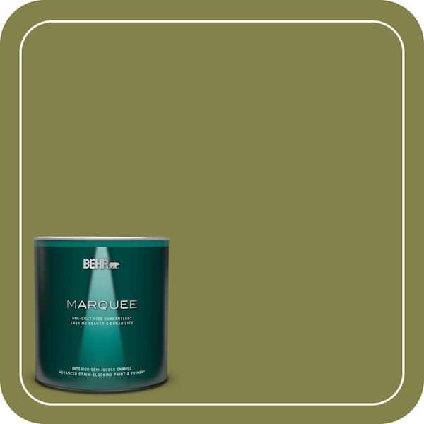 BEHR MARQUEE 1 qt. #MQ6-61 Basil Chiffonade One-Coat Hide Semi-Gloss Enamel Interior Paint & Primer