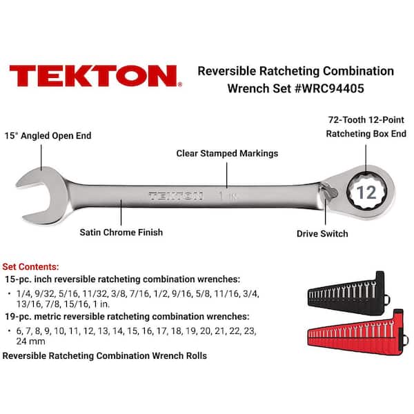 34-Piece (1/4-1 in., 6-24 mm) Reversible 12-Point Ratcheting Combination Wrench Set with Pouch