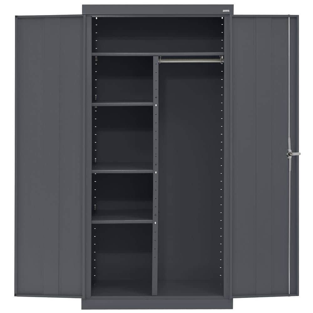 Charcoal Gray Steel Freestanding Lockable Office Cabinet with Adjustable Shelving