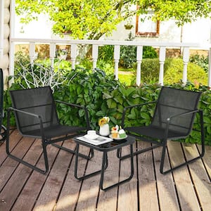 3-Piece Metal Outdoor Bistro Set with Glass Top Table Garden Deck