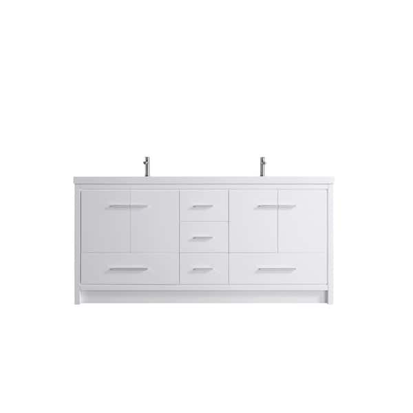 Sanlan Hood-2D 72.00 in. W x 19.70 in. D x 35.00 in. H Freestanding Bath Vanity in White Wood with White Solid Surface Top